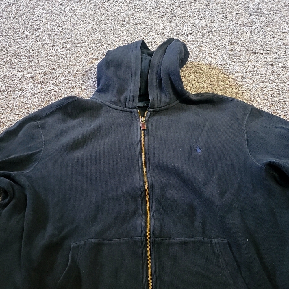 Polo Ralph Lauren black and navy corduroy hoodie zip up